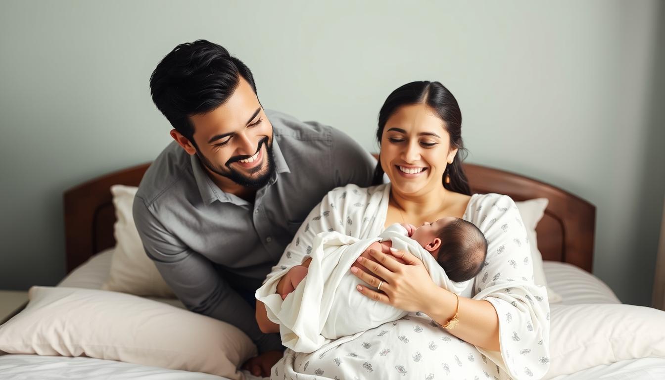Happy couple with newborn baby after successful IVF with surrogacy in Mumbai