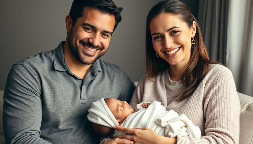 Happy family with newborn baby after successful surrogacy journey
