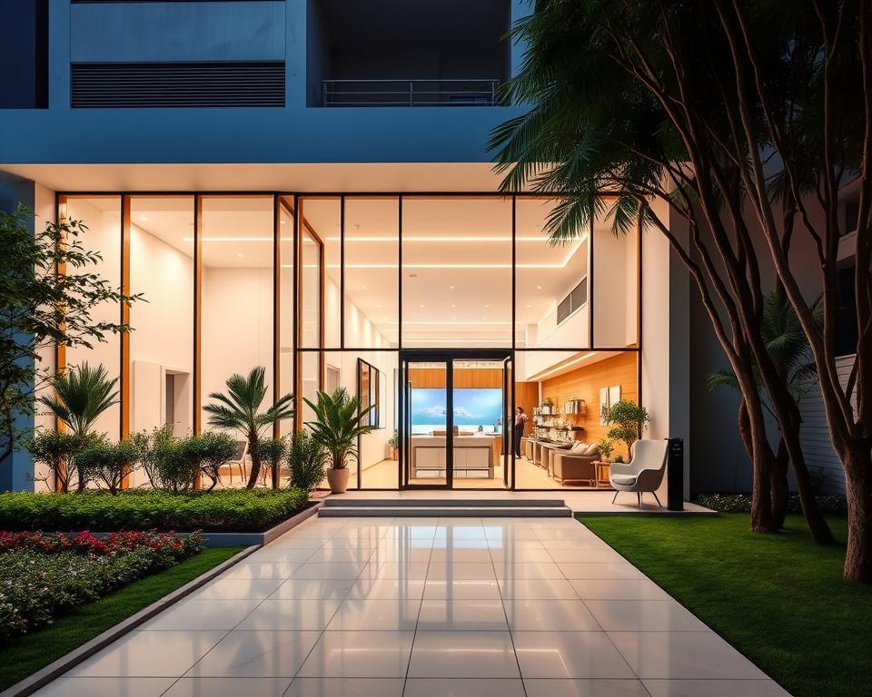 A modern, well-equipped surrogacy clinic nestled in the vibrant city of Maharashtra, India. The exterior features a sleek, minimalist design with large windows that allow natural light to flood the interiors. The entrance is flanked by manicured gardens and a welcoming reception area. Inside, the clinic exudes a sense of professionalism and care, with state-of-the-art medical equipment, comfortable consultation rooms, and a warm, nurturing atmosphere. Prospective parents navigate the process with the guidance of compassionate staff, ensuring a smooth and empowering surrogacy journey. The clinic's reputation for excellence and ethical practices is evident in the serene, highly-specialized environment.