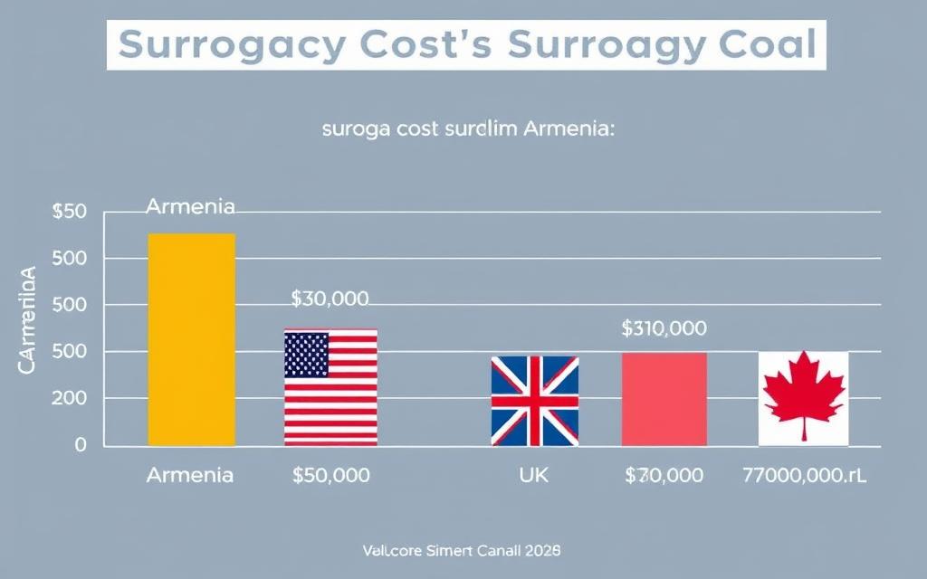 Bar chart comparing surrogacy costs in Armenia versus USA, UK, and Canada
