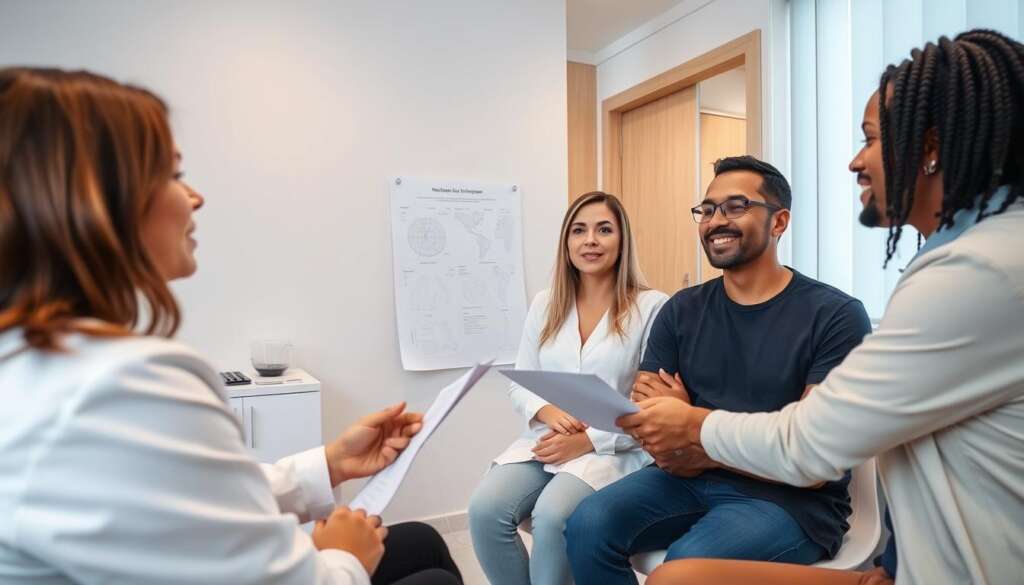 Doctor consulting with intended parents about surrogacy in Albania