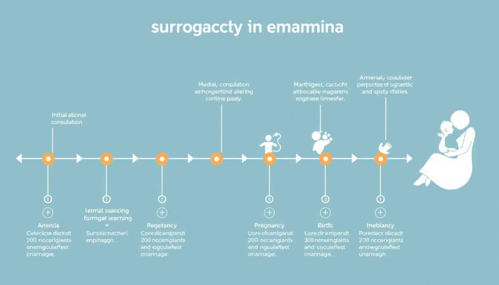 Timeline showing the surrogacy process in Armenia from consultation to birth