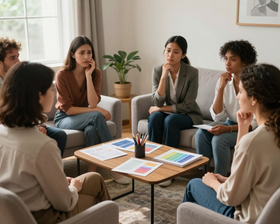 A serene and emotional representation of the psychological challenges in the surrogacy process. In the foreground, a diverse group of individuals representing intended parents and surrogates, all in professional attire, display a range of emotions such as anxiety, hope, and contemplation, seated in a cozy, softly lit counseling room. The middle ground features a table with supportive materials, like brochures and art supplies, suggesting communication and connection. In the background, a large window allows natural light to filter in, illuminating the room and casting gentle shadows. The atmosphere is intimate and supportive, conveying the complexities and nuances of feelings involved in this journey, with a warm color palette emphasizing comfort and understanding. A serene and emotional representation of the psychological challenges in the surrogacy process. In the foreground, a diverse group of individuals representing intended parents and surrogates, all in professional attire, display a range of emotions such as anxiety, hope, and contemplation, seated in a cozy, softly lit counseling room. The middle ground features a table with supportive materials, like brochures and art supplies, suggesting communication and connection. In the background, a large window allows natural light to filter in, illuminating the room and casting gentle shadows. The atmosphere is intimate and supportive, conveying the complexities and nuances of feelings involved in this journey, with a warm color palette emphasizing comfort and understanding.