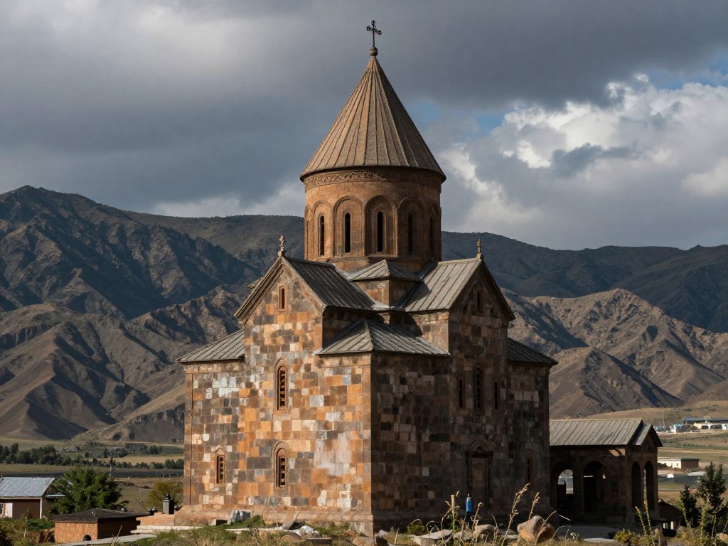 Armenian monastery with mountains symbolizing heritage