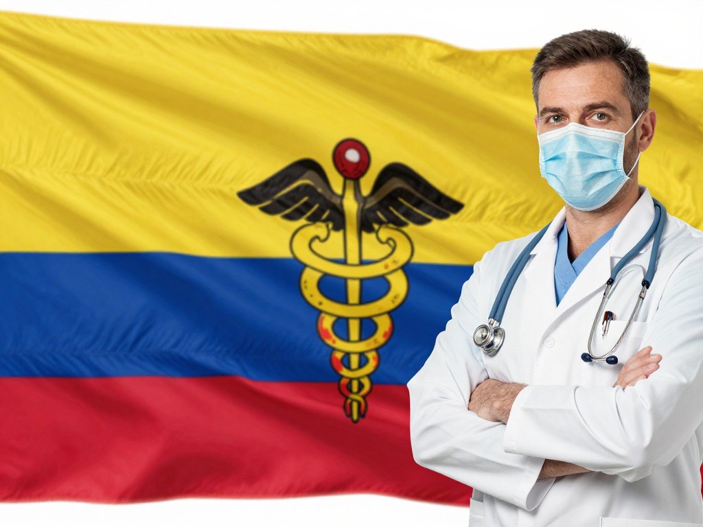 Colombian flag and medical symbol representing healthcare