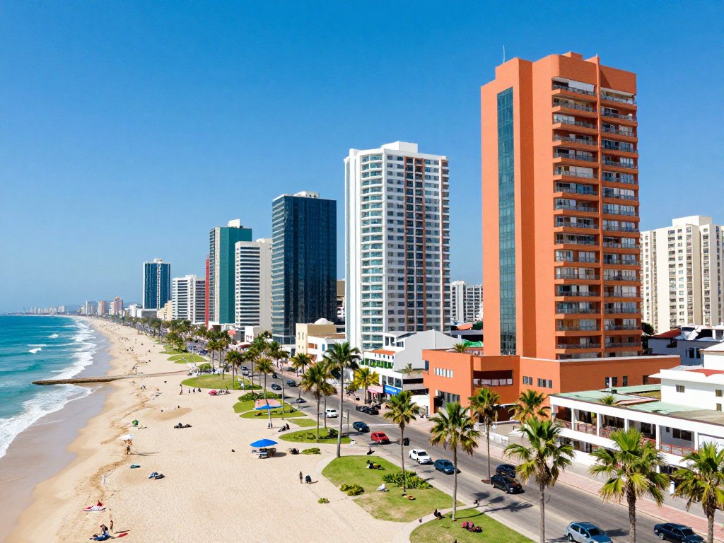 Mexican coastal city with modern buildings