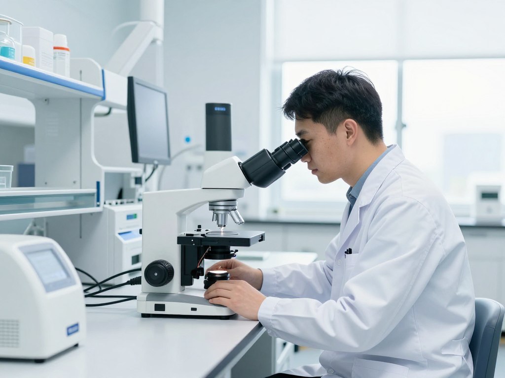 Modern IVF laboratory with embryologist working on assisted reproduction