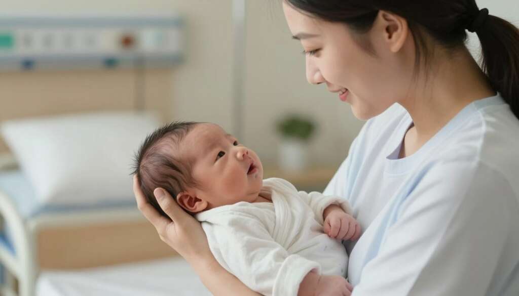 single parent holding newborn baby after successful surrogacy journey