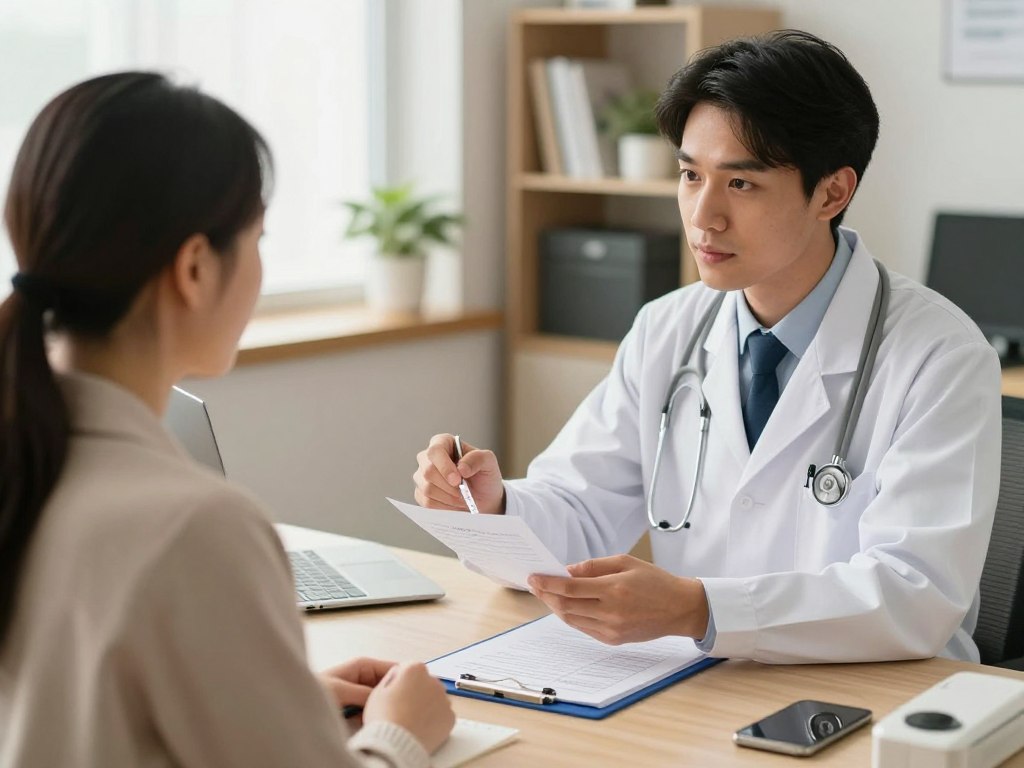 Doctor explaining pregnancy test results to IVF patient