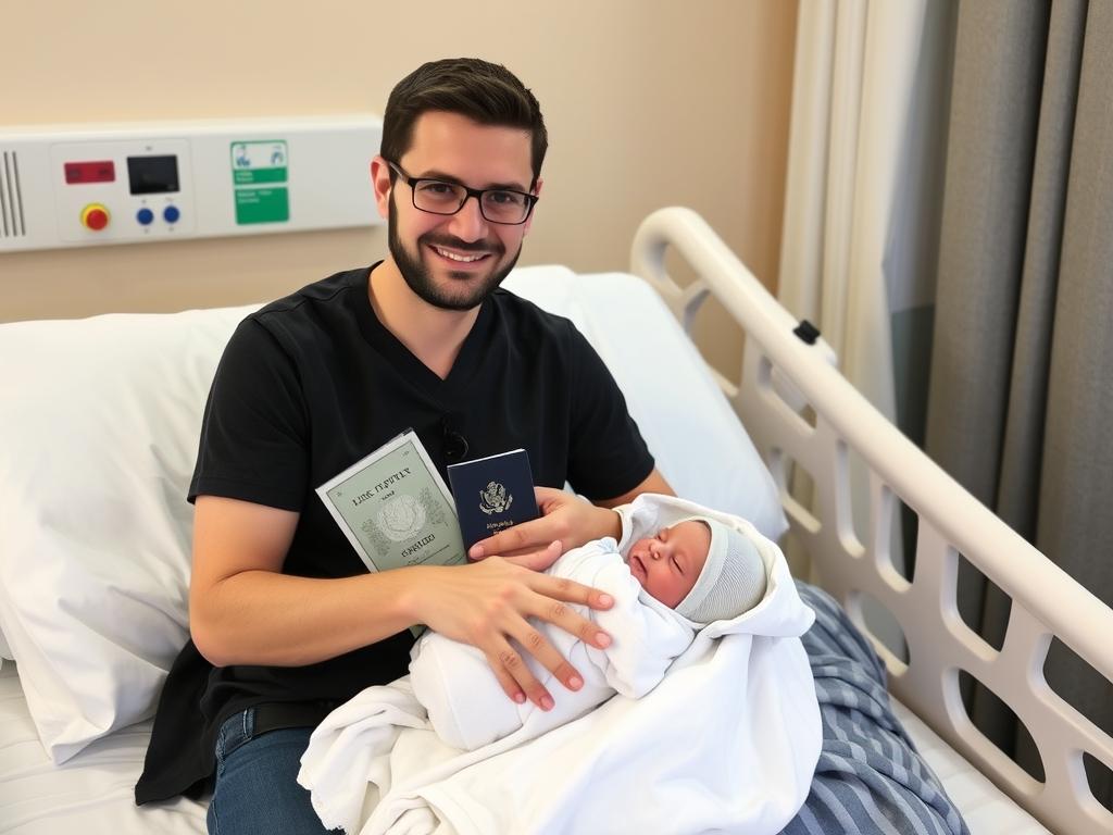 International couple receiving their newborn after surrogacy in Mexico