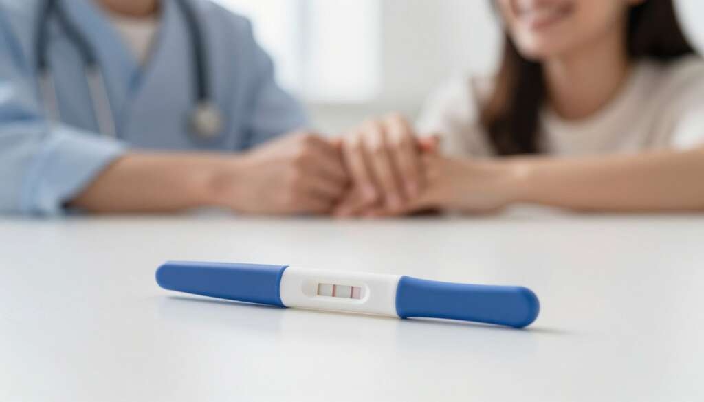 Symptoms of pregnancy after IVF showing positive pregnancy test and hopeful couple