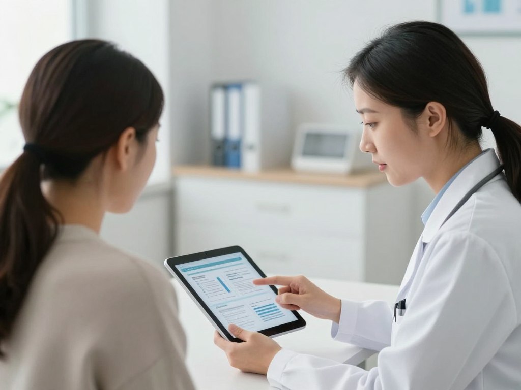 Fertility doctor answering patient questions about IVF treatment Fertility doctor answering patient questions about IVF treatment