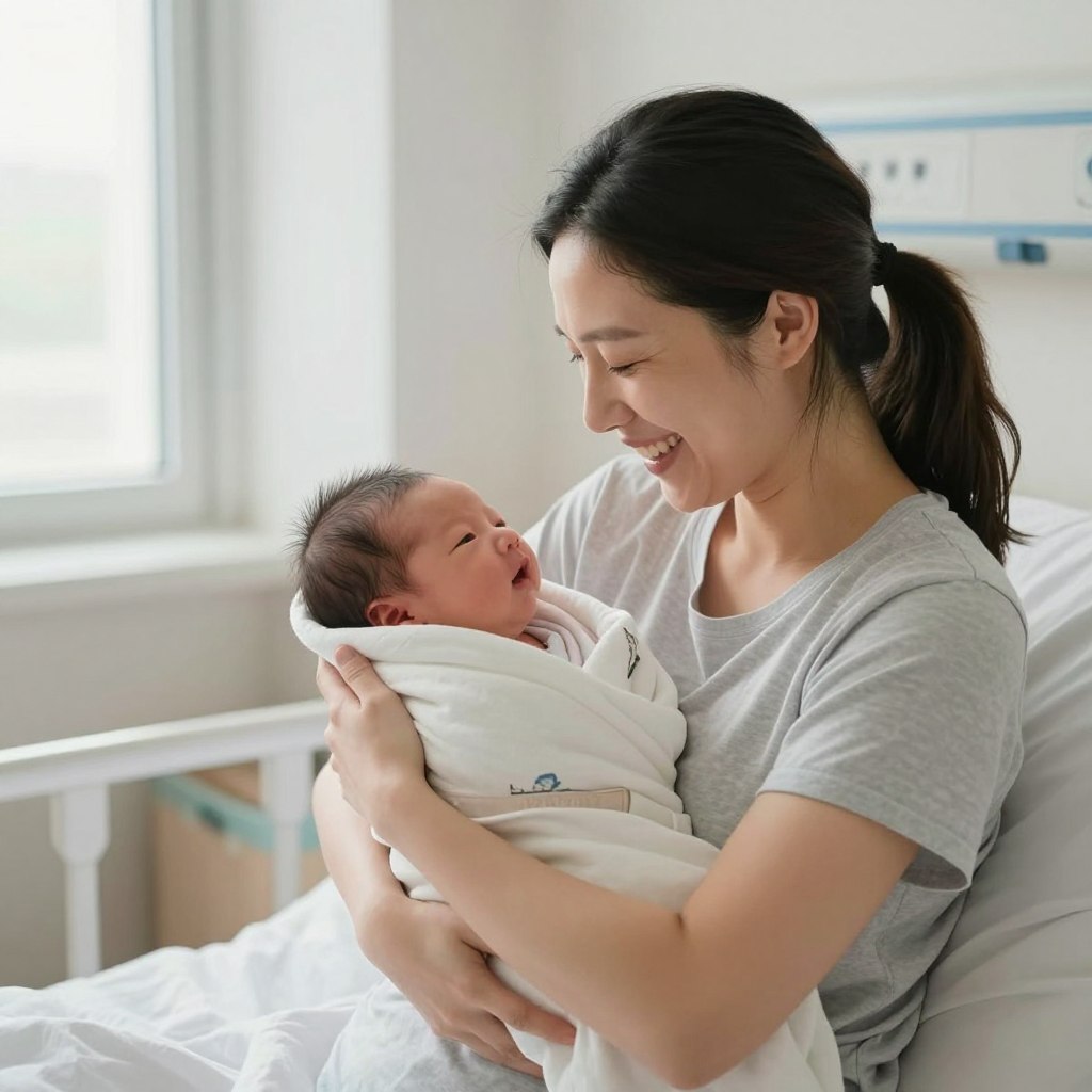Happy mother holding newborn baby after successful IVF at age 35 Happy mother holding newborn baby after successful IVF at age 35